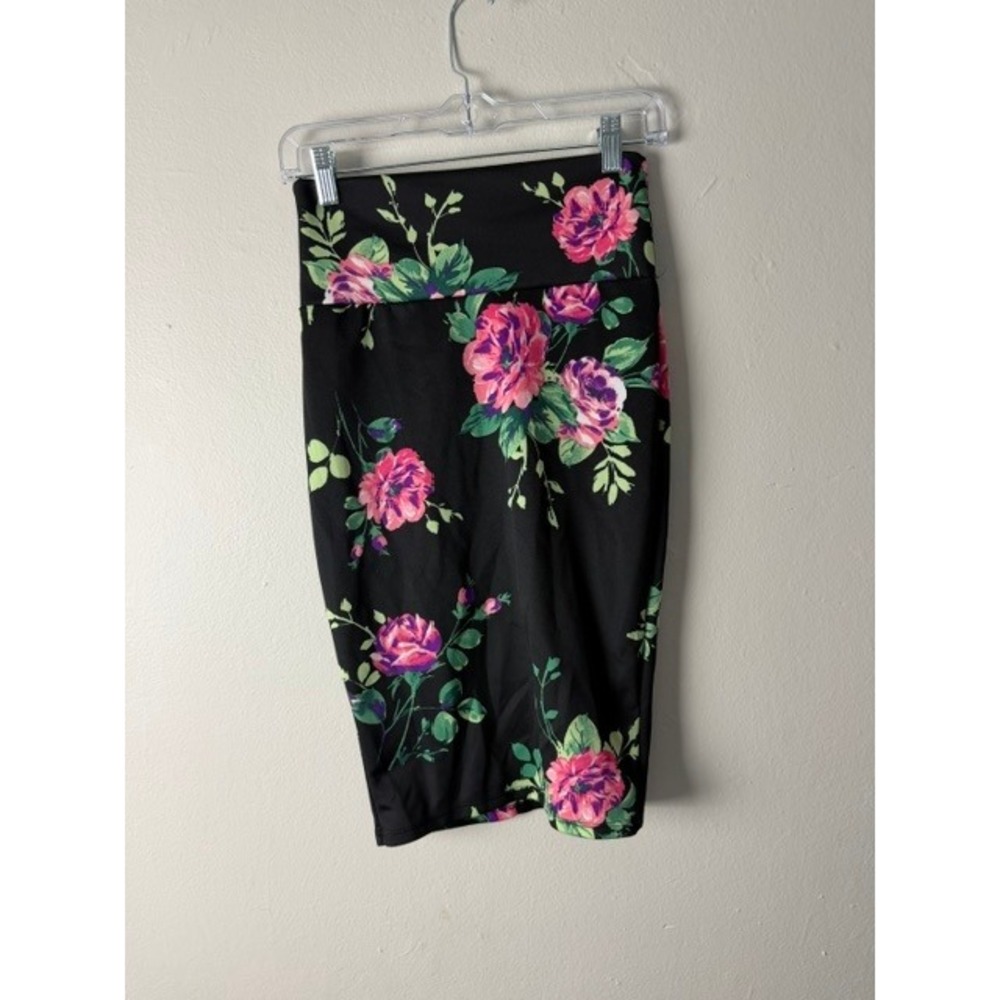Silhouette NYC Floral Pencil Skirt Black Pink Rose High Waist Bodycon Small USA